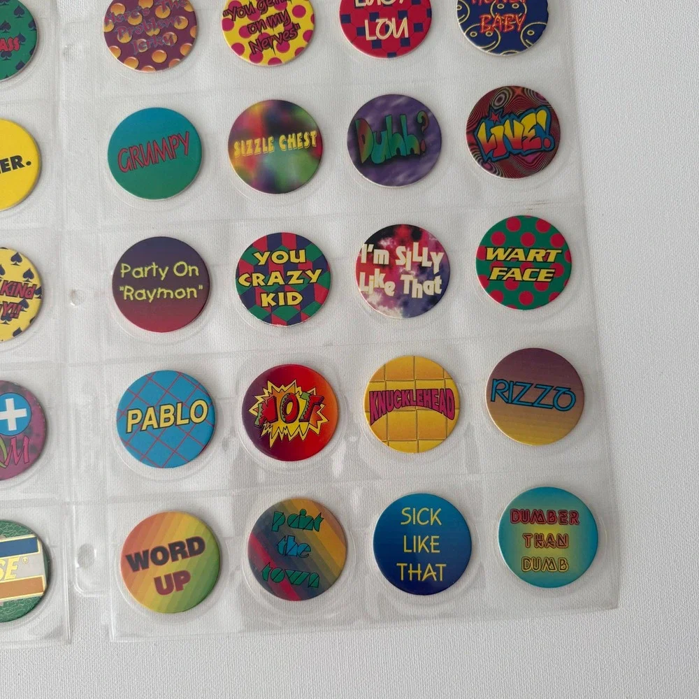 Vintage‎ 90s Pogs Milk Cap Collection Lot 80pc Slang Phrases 1994 1995 Nostalgia